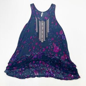 Free People tunic length hi lo purple black sleeveless blouse - S